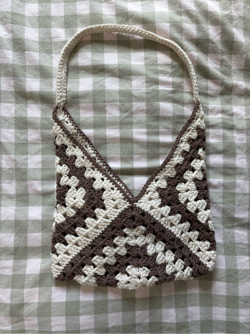 Crochet Envelope Shoulder Bag in Cream and Brown